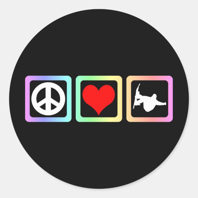 Sticker Rond Peace love snowboard (Devant)