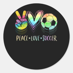 Sticker Rond Peace Love Soccer Cute Design Heart Ball