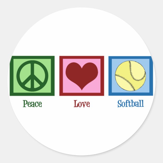 Sticker Rond Peace Love Softball (Devant)