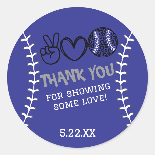 Sticker Rond Peace Love Softball Anniversaire Invitation (Devant)