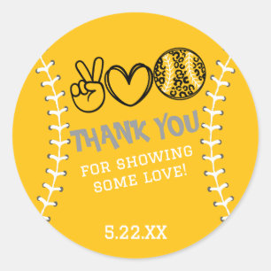 Sticker Rond Peace Love Softball Anniversaire Invitation