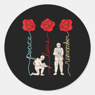 Sticker Rond Peace Love Souvenez-vous des anciens combattants d