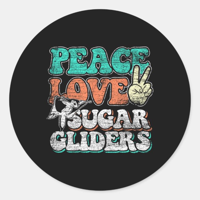 Sticker Rond Peace Love Sugar Gliders (Devant)