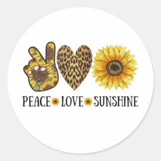 Sticker Rond Peace Love Sunshine, Tournesol, Fleur