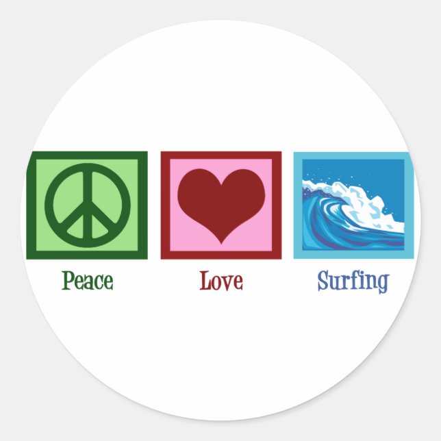 Sticker Rond Peace Love Surfing (Devant)
