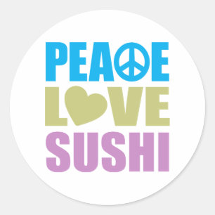 Sticker Rond Peace Love Sushi