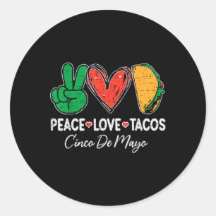Sticker Rond Peace Love Tacos Cinco De Mayo Fête mexicaine