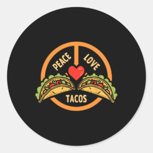 Sticker Rond Peace Love Tacos Cinco De Mayo Fiesta Mexicaine Hi
