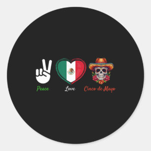 Sticker Rond Peace Love Tacos Cinco De Mayo Mexicain Fun