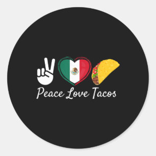 Sticker Rond Peace Love Tacos Cinco De Mayo Mexicaine