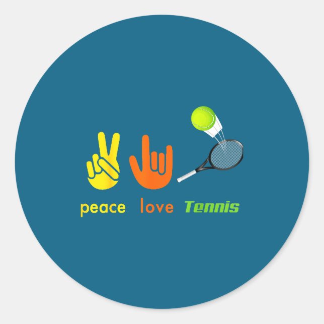 Sticker Rond Peace Love Tennis Funny Tennis Lovers Hand Sign De (Devant)