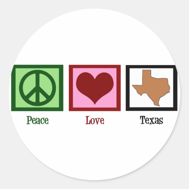 Sticker Rond Peace Love Texas (Devant)