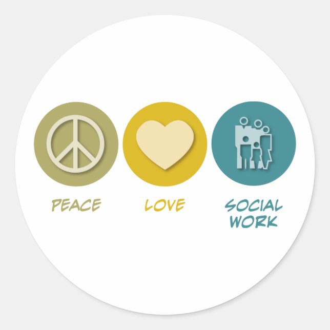 Sticker Rond Peace Love Travail social (Devant)