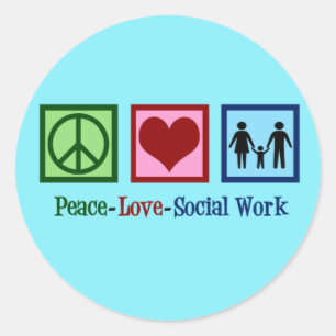 Sticker Rond Peace Love Travail social