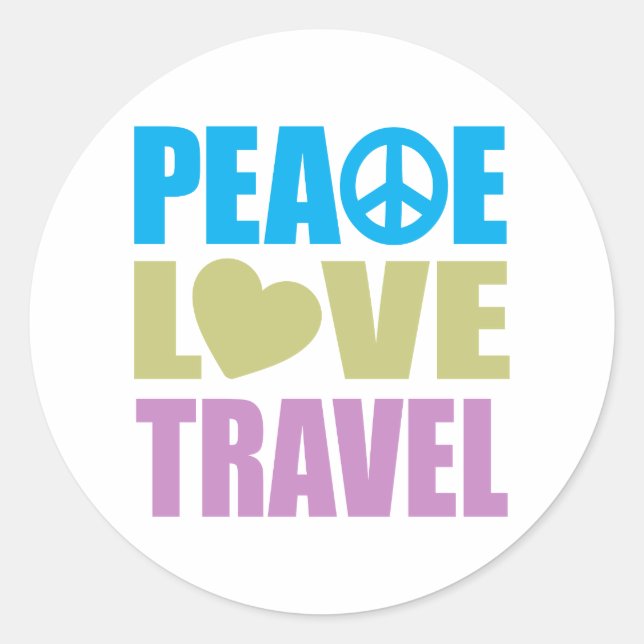 Sticker Rond Peace Love Travel (Devant)