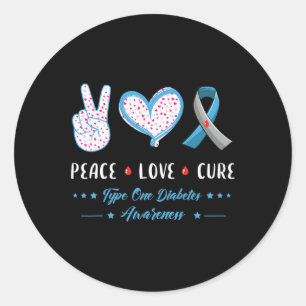 Sticker Rond Peace Love Type 1 Sensibilisation au diabète homme