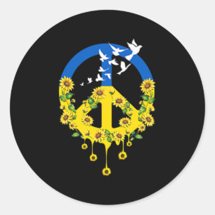 Sticker Rond Peace Love Ukraine Dove Ukraine tournesol Ukraine