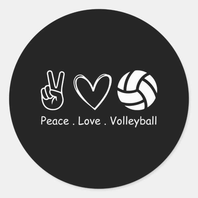 Sticker Rond Peace Love Volleyball Joueur Équipe Sport (Devant)