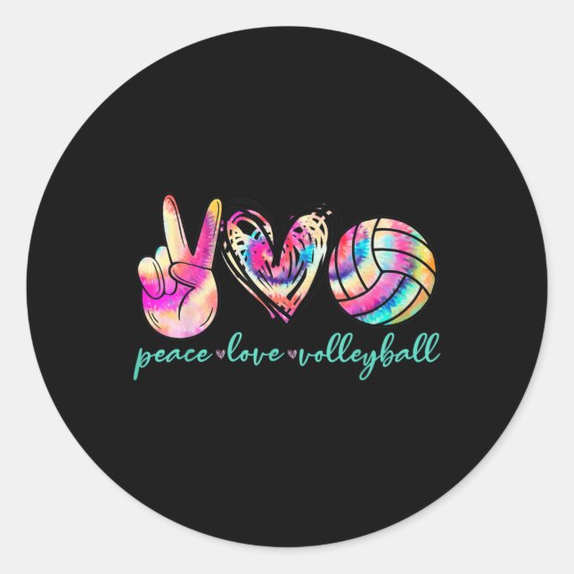 Sticker Rond Peace Love Volleyball Joueuse Tie Dye Style Femmes (Devant)
