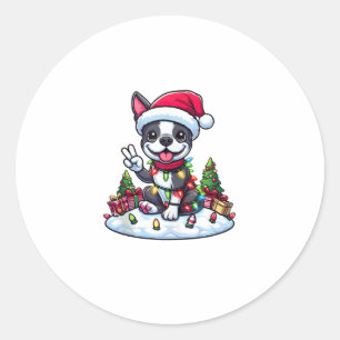 Sticker Rond Peace Main Boston Terrier Lumières de Noël Femmes