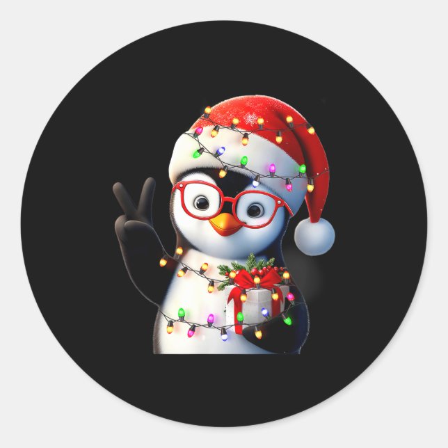 Sticker Rond Peace Sign Hand Penguin Santa Christmas Penguin Pa (Devant)
