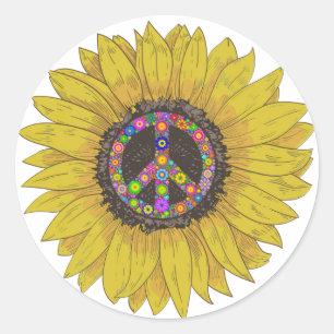 Sticker Rond Peace Sign Love 60S Les années 70 Tie Dye Hippie