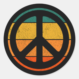 Sticker Rond Peace Sign Love 60s les années 70 Tye Die Hippie 