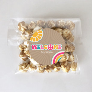 Sticker Rond Peace Super Hot rose Baby shower Brown Hippie