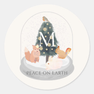 Sticker Rond Peace Woodland Animaux Globe des neiges Monogramme