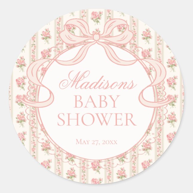 Sticker Rond Peach and Beige Fancy Floral Baby Shower Seal (Devant)