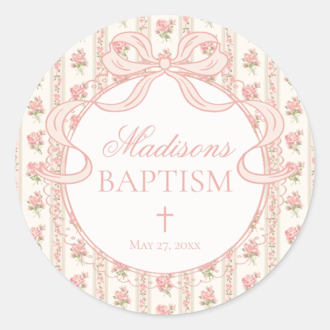 Sticker Rond Peach and Beige Fancy Floral Baptism Envelope Seal (Devant)