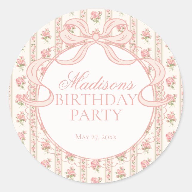 Sticker Rond Peach and Beige Fancy Floral Birthday Circle Seal (Devant)