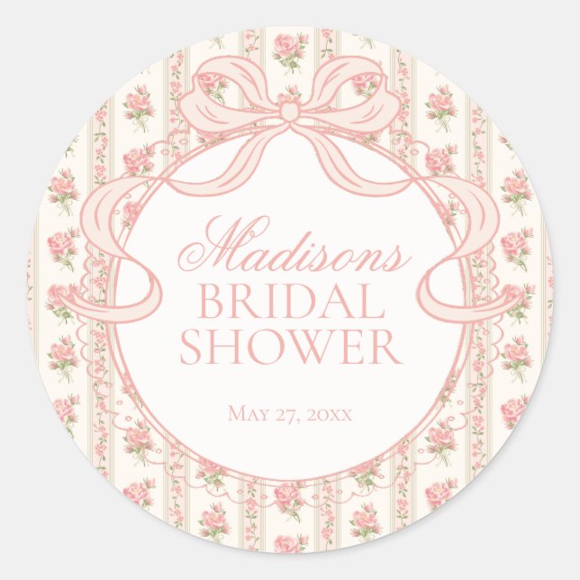 Sticker Rond Peach and Beige Fancy Floral Bridal Shower Seal (Devant)