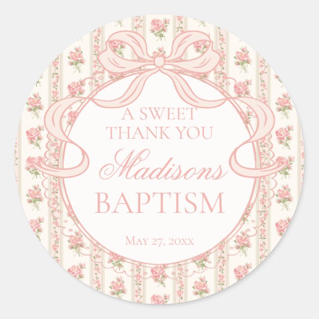 Sticker Rond Peach & Beige Vintage Fancy Floral Baptism Circle (Devant)