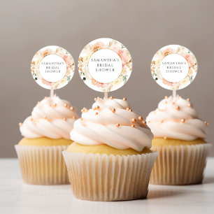 Sticker Rond Peach chic, crème et pâtisserie florale