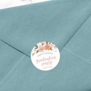 Sticker Rond Peach Delicate Floral Graduate Party