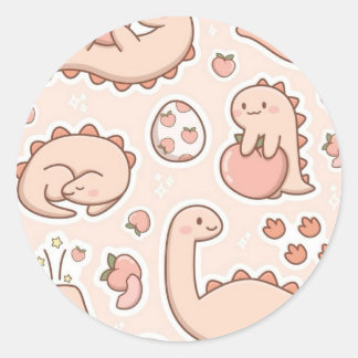 Sticker Rond Peach dinosaure
