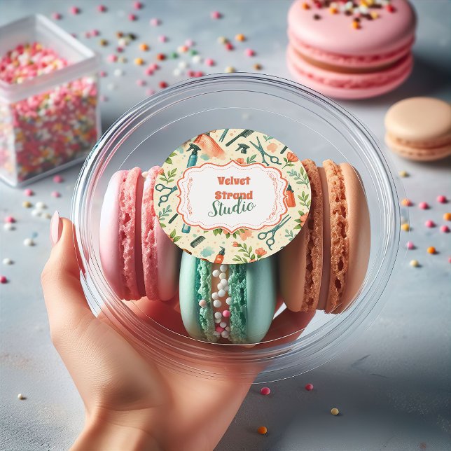 Sticker Rond Peach Floral Hair Stylist Business (Créateur téléchargé)