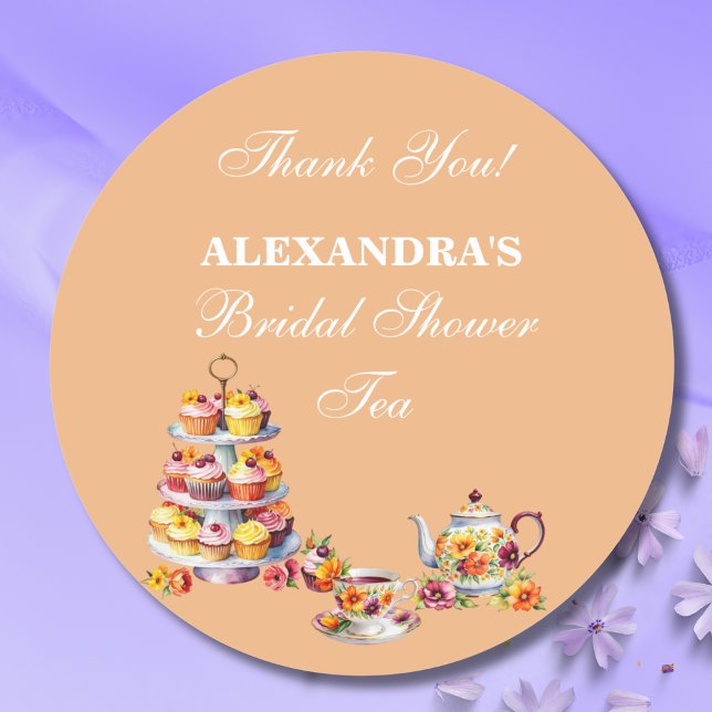 Sticker Rond Peach Floral Tea Party Bridal Shower Favor  (Créateur téléchargé)