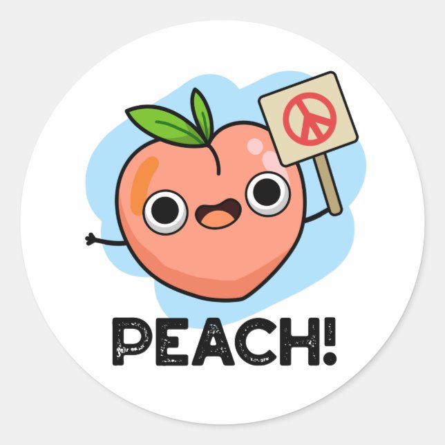 Sticker Rond Peach Funky Peace Fruit Pun (Devant)