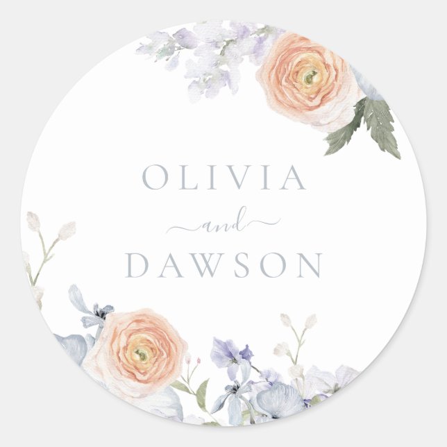 Sticker Rond Peach Fuzz Dusty Blue Mariage moderne tendance (Devant)