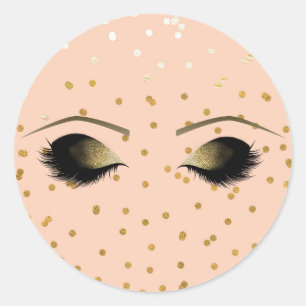 Sticker Rond Peach & Gold Maquillage Cils Beauté Party