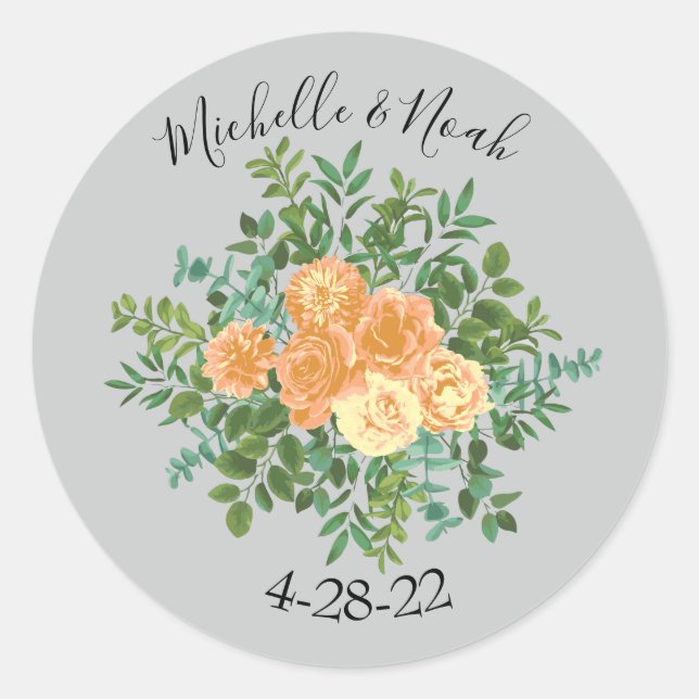 Sticker Rond Peach Grey Mariage Spring Floral (Devant)