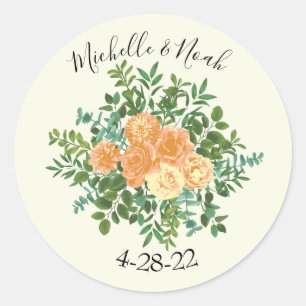 Sticker Rond Peach Ivory Mariage Rose Vintage
