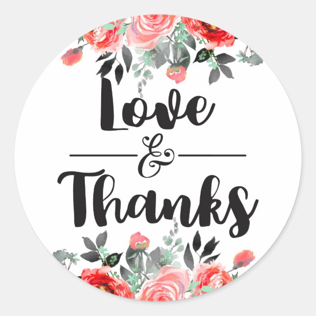 Sticker Rond Peach & Mint Peony Mariage Love & Thanks Favoriser (Devant)