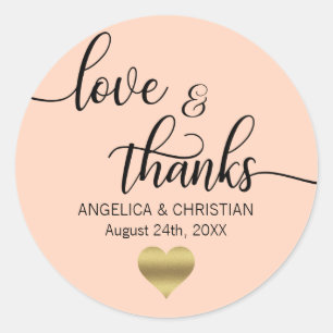 Sticker Rond PEACH PINK Blush Gold LOVE & MERCI Mariage