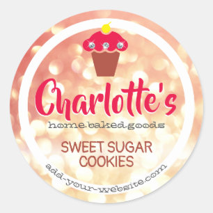 Sticker Rond Peach Pink Cute Ombre Parties scintillant Cupcake 