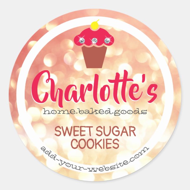 Sticker Rond Peach Pink Cute Ombre Parties scintillant Cupcake  (Devant)