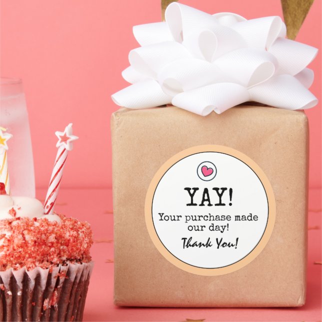 Sticker Rond Peach Retro Avec Heart Business Merci (Fête)