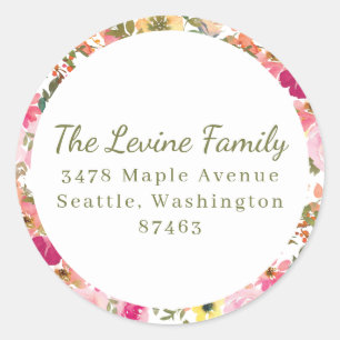 Sticker Rond Peach rose jaune Aquarelle Bat mitzvah Floral